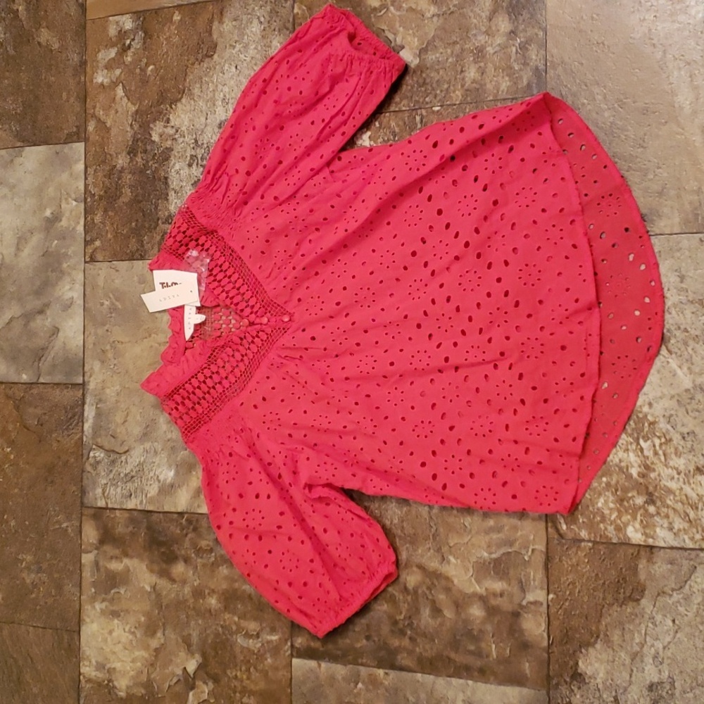 Adiva S orange floral eyelet lace blouse top shirt